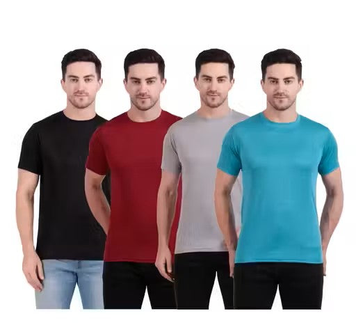 DryFit Sweat-Wicking Activewear Solid Multicolour Men’s T-Shirt – Pack of 4