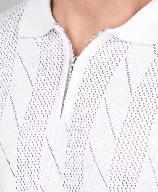 Men’s Textured Knit Polo T-Shirt with Zip