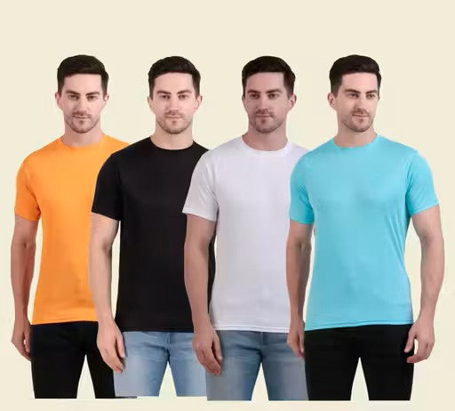 DryFit Sweat-Wicking Activewear Solid Multicolour Men’s T-Shirt – Pack of 4