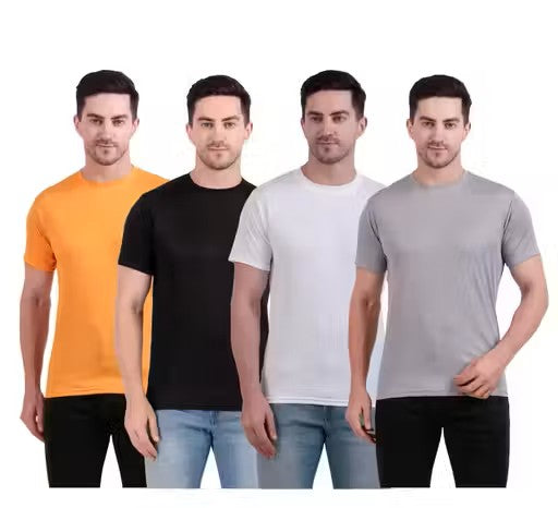 DryFit Sweat-Wicking Activewear Solid Multicolour Men’s T-Shirt – Pack of 4